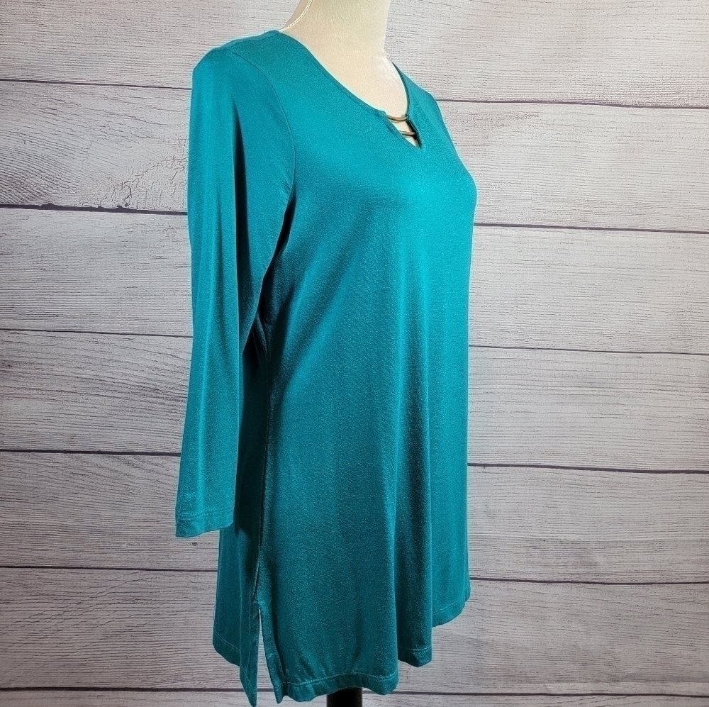 KIM Rogers 3/4 Sleeves Blouse Turquoise Size Small Petite - Picture 4 of 7